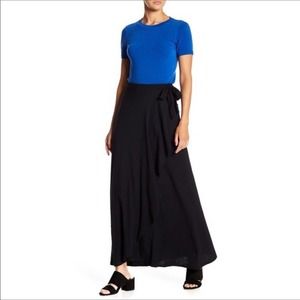 Susina black maxi tie wrap skirt waterfall front